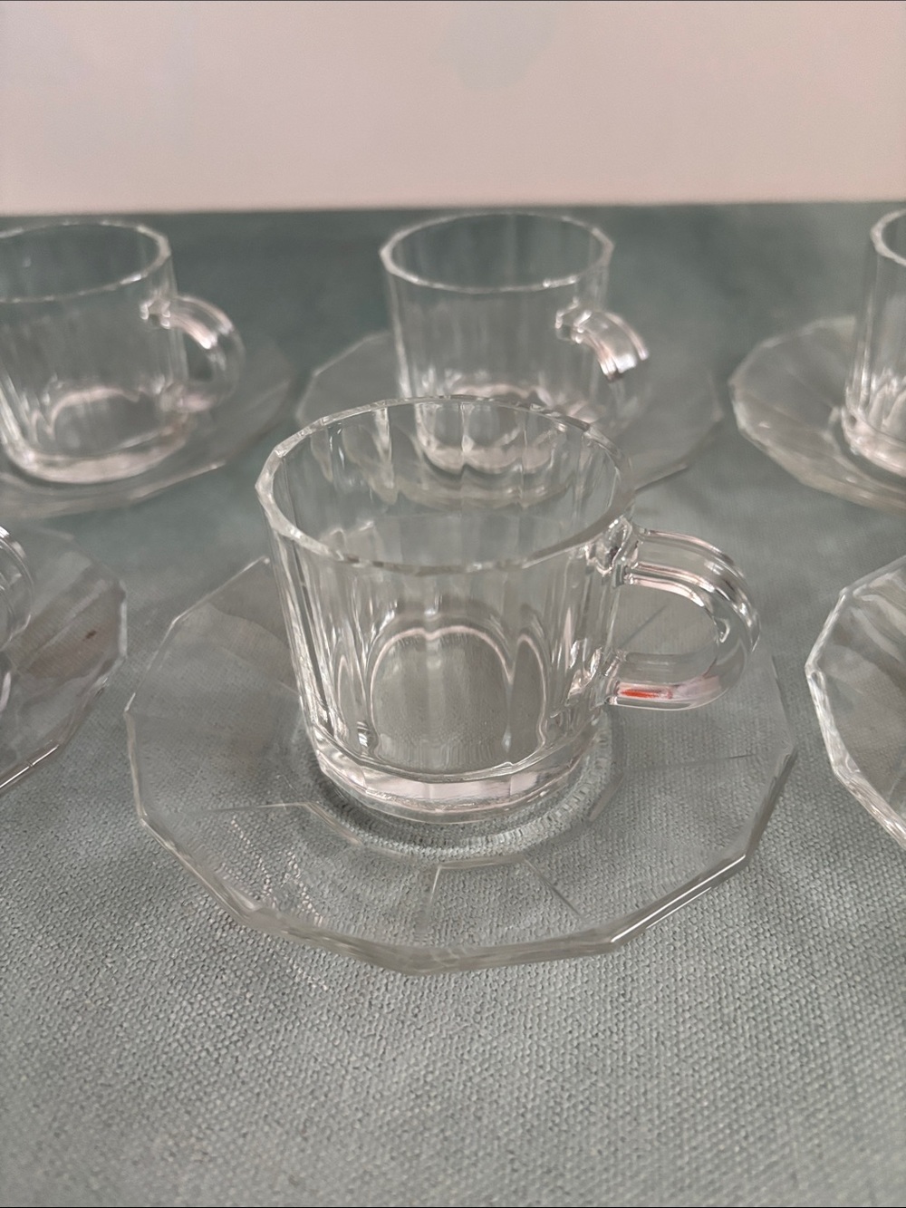 Bormioli Oxford Vitrosax Espresso Cups with Saucers Set of 6 Italy Clear Glass
